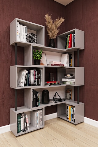 Asra Trend Modern Ayarlanabilir Raflı Ev Ofis Kitaplık %100 Mdf Dekoratif Kütüphane Kitaplık Dk02 Kül Gri