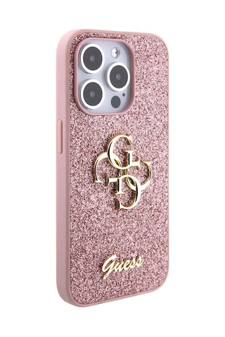 Apple Uyumlu iPhone 15 Pro Max Kılıf Guess Lisanslı 4g Büyük Metal Logolu Glitter Kapak Siyah