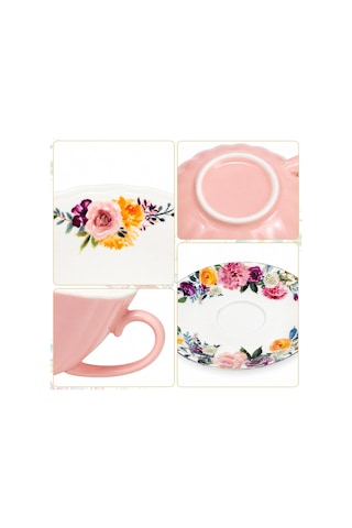 2'li Çay Fincanı Ve Tabağı Seti, 8oz Altın Süslemeli Ve Kaşıklı Çiçekli Çay Bardakları, Porselen İngiliz Kahve Fincanları, Cappuccino Espresso Latte Kupası Parti Doğum Günü Düğün Hediyeleri Çok Renkli