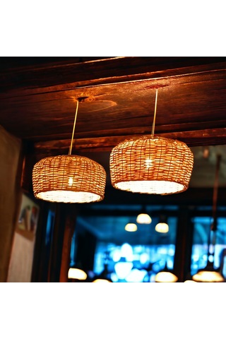 Hasır Avize El Yapımı Yuvarlak 30 Cm Sarı