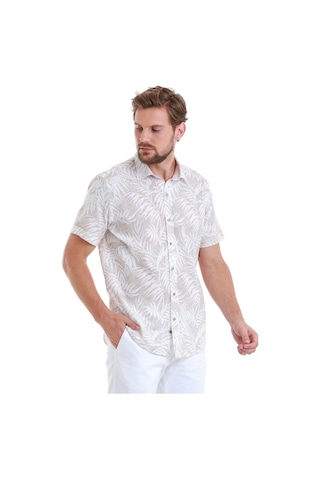 Hatemoğlu Bej Comfort Fit Baskılı 100% Pamuk Slim Yaka Kısa Kollu Gömlek 24d190000006 0086 Bej