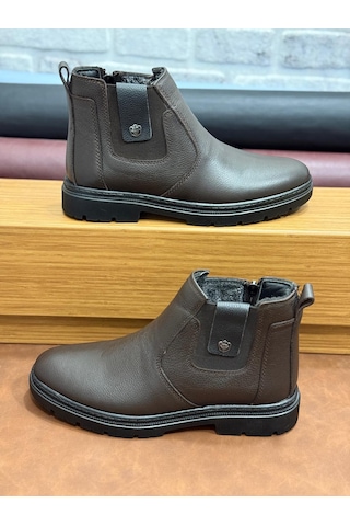 Hakiki Deri Büyük Numara Ortopedik Kürklü Erkek Bot Kahve