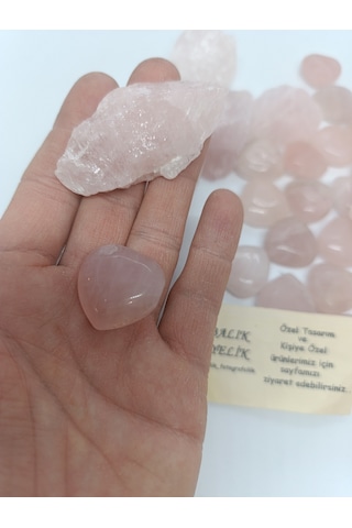 Pembe Kuvars İkili Biblo Set Kalp Şeklinde Ve İşlenmemiş Ham Hali-1001/balık Hediyelik 02