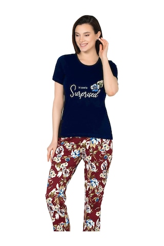 Kısa Kol Yazlık Pijama Takımı Pamuklu Alperi 78-50 Lacivert