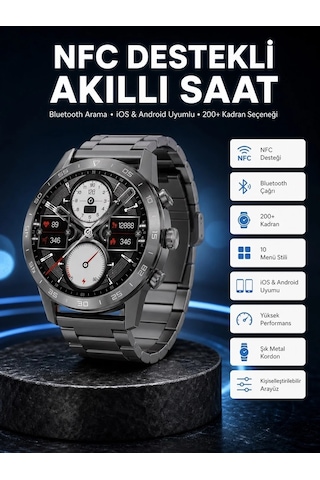 Ers Akıllı Saat Çelik Kordon Çağrı Cevaplama Amoled Ekran Titreşimli Uyku Ve Sağlık Takibi