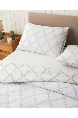 Garden Lattice Kolay Ütülenir Çarşaflı Çift Kişilik Nevresim Takımı 200x220 Cm Lila-yeşil
