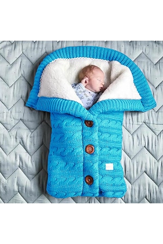 Hangfox Kışlık Bebek Arabası Uyku Tulumu, Dışarıda Kullanıma Uygun, Butonlu, Örgü, İpi Kumaş, Kalın Ve Yumuşak, Gök Mavisi, 400 Gr Mavi
