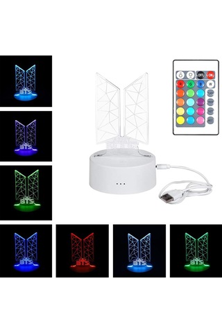 Fosenze Bts Army Hediyesi 16 Renkli Akrilik Led Masa Lambası, Usb Ve Uzaktan Kumanda İle Yatak Odası Aydınlatması Beyaz