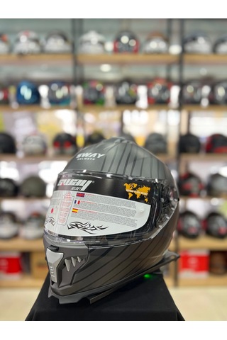 Sway Sw 865 Space Black White Full Face Kapalı Motosiklet Kask Gri - Siyah