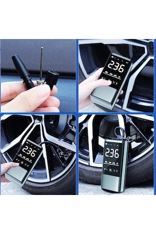 Samdoo Kablosuz Araçlı Hava Pompa, Taşınabilir Dijital Göstergeli, Otomatik Duran, 3 Fişli, Fenerli, Motor, Bisiklet, Toplar İçin Hava Atıcı