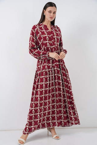 Bigdart Kadın Desenli Uzun Tesettür Elbise 2585 - F.Bordo