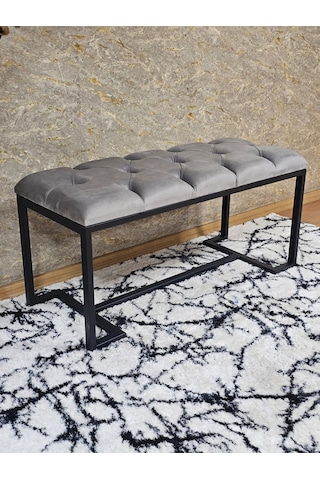 Zafir Siyah Boyalı - L - Ayaklı 100 Cm X 38 Cm Oturak - Bench - Makyaj Taburesi - Makyaj Oturak Gri
