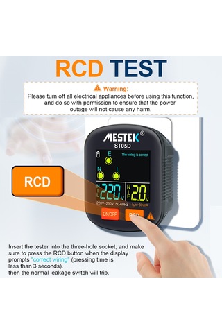 30-250v Taşınabilir Dijital Priz Test Cihazı Dedektörü Rcd Voltaj Test Cihazı Toprak Polarite Faz Kontrol Aracı Renkli Ekran İle