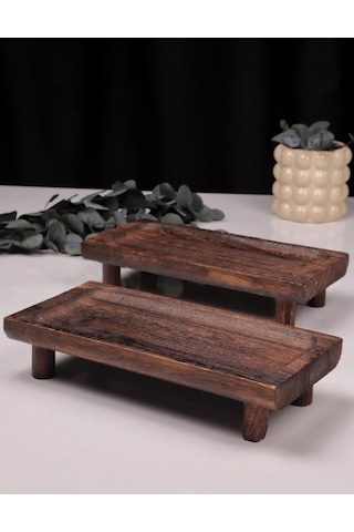 Bambum 2 Parça Pavlonya Noble Ahşap Sunum Ve Servis Seti Dikdörtgen Servis Tabakları Ahşap