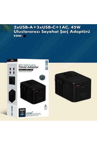 Universal Seyahat Priz Dönüştürücü Adaptör, 45w Şarj Cihazı, 2x Usb Girişi, 3x Type-c Girişi, Uluslararası Güç Adaptörü, Us, Uk, Eu, Au Evrensel Uyum Çok Renkli