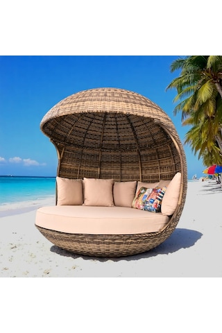 World Daybed 200 Cm Rattan Bahçe Kral Yatağı Açık Kahverengi