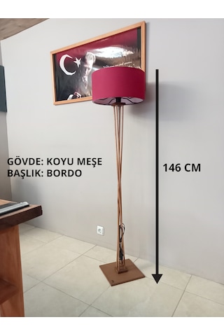 Ahşap Ayaklı Lambader- Köşe Lambası Koyu Meşe Bordo