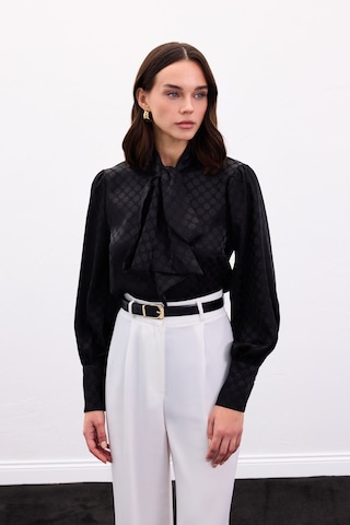 Sateen Puantiye Desenli Gömlek - Siyah-136902 Siyah