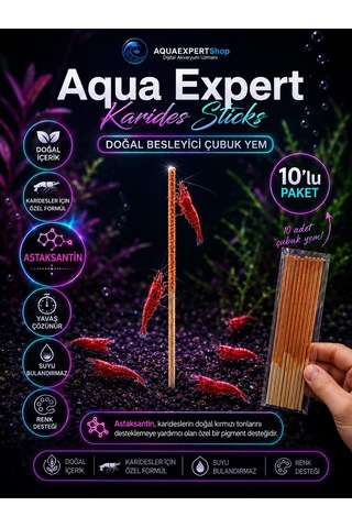 Aqua Expert Karides Sticks Karides Yemi 10 Lu Paket Doğal Besleyici Çubuk Yem Özel Formül - Askantansin