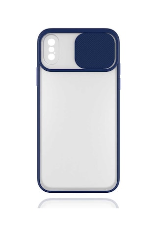 Noktaks - Apple Uyumlu iPhone Xs Max 6.5 - Kılıf Slayt Sürgülü Arkası Buzlu Lensi Kapak - Lacivert