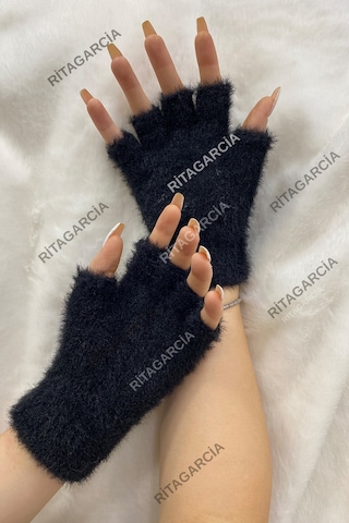 Peluş Kesik Parmak Eldiven Siyah1