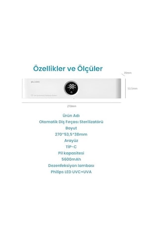 Pluzz Şarj Edilebilir Diş Fırçası Tutacağı Tam Otomatik Sensörlü Uv Sterilizatör Led Teknolojisi Mavi Açık Ahşap