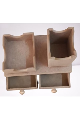 Hobi Dekoratif Çift Çekmeceli Kalemlik Ahşap Mdf Ham Cnc Kesim Model El Yapım