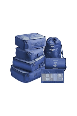 Lemestar Seyahat Çantası Giysi Sınıflandırma Seti 7 Parça - Su Geçirmez Kumaş, Çift Fermuar, Mekan Tasarrufu - Lacivert KOYU MAVİ