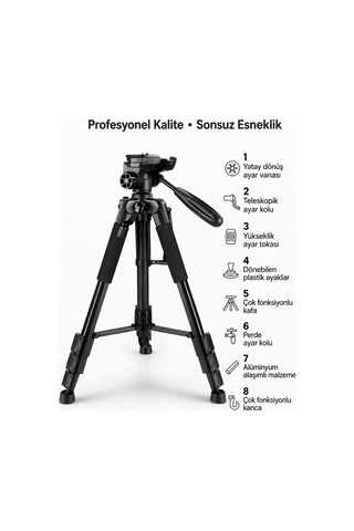 Profesyonel Kamera Ve Telefon Tripodu 175 Cm Ayarlanabilir Çantalı