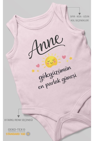 Morivokids Anne, Gökyüzümün En Parlak Güneşi Sıfır Kollu Bebek Body Bebe Pembe