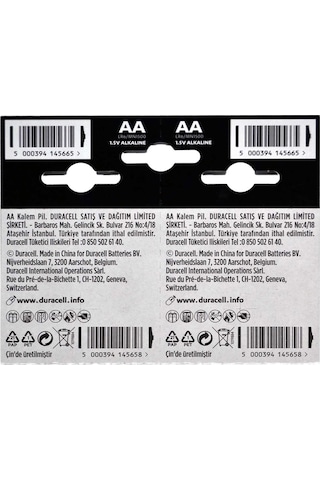 Duracell LR6/MN1500 AA Kartela Kalem Pil 20'li