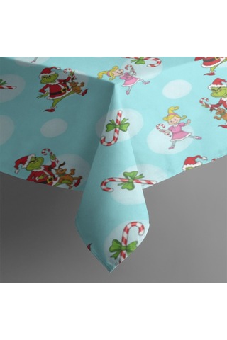 Noel Desenli Dikdörtgen Masa Örtüsü 60x84 İnç, Su Geçirmez Ve Leke Tutmaz Noel Grinch Şeker