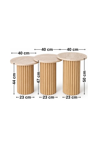 Soyasis Livia Bohem 3'lü Zigon Sehpa 40 Cm - Traverten
