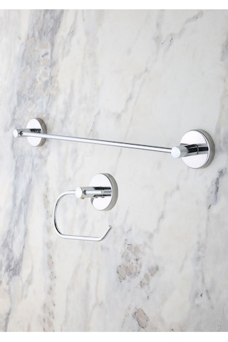 MultiStore Krom Uzun Havluluk / Açık Tuvalet Kağıtlığı 2li Banyo Seti Krom