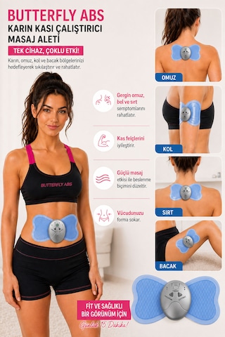 Butterfly Abs Elektro Kas Karın Kası Çalıştırıcı Masaj Aleti Mavi