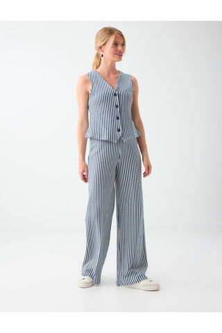 Jimmy Key Lacivert Beli Lastikli Çizgili Örme Pantolon 6sw187484494