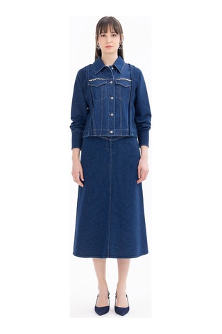 Seçil Kadın Cepli Midi Boy Jean Etek 1012 Lacivert