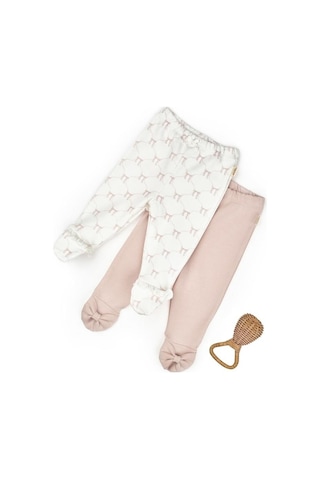 Bebek 2li Patikli Pantalon %100 Organik Pamuk , Bebek - Yenidoğan- Csy8142 Ekru