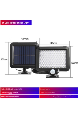 Mufunye Dış Mekan Güneş Enerjili 56 Led Farklı Bölmeli İndüksiyonlu Işık - Su Geçirmez, 3 Mod, 6-12 Saat Süreli Aydınlatma Bahçe, Garaj Duvar Lambası