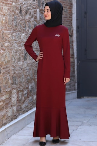 Azra Tesettür Elbise Bordo Bordo