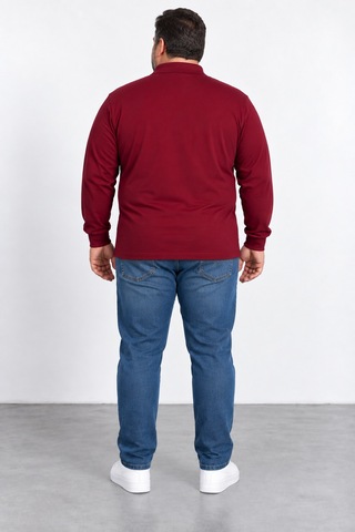 Bihan Store Erkek Battal Boy Gömlek Yaka Uzun Kollu Cepli Sweatshırt Y26-4010-bordo