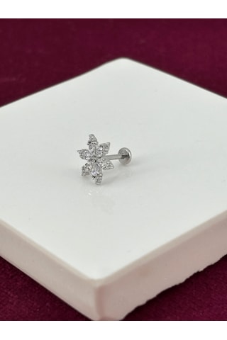 Kar Tanesi Şeklinde Taşlı Silver Piercing Gümüş