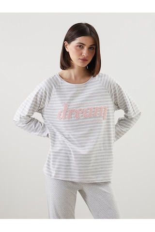 Lcw Dream Gri Bisiklet Yaka Çizgili Kadın Pijama Takımı