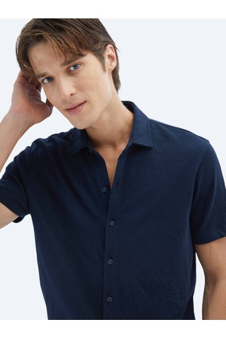 Kip Lacivert Düz Regular Fit Casual Pamuk Karışımlı Gömlek Lacivert