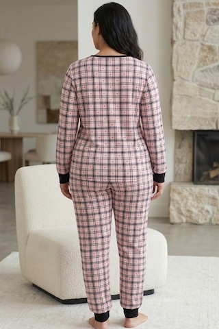 Siyah İnci Pamuklu Likralı Büyük Beden Battal Boy Örme Pijama Takım 26240882 Çok Renkli