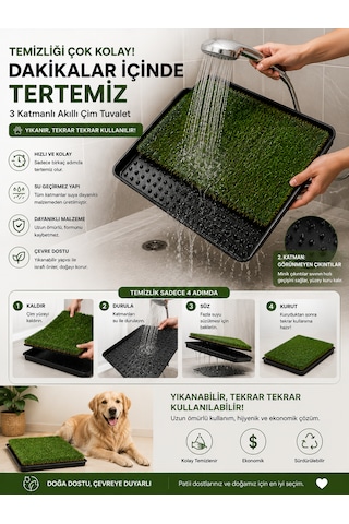 Premium Akıllı Çim Tuvaleti Kedi Ve Köpekler İçin 3 Katlı Yıkanabilir Büyük Boy 80x60