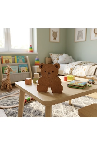 Ahşap Ayıcık Figürlü Eğitici Çocuk Yapbozu - Doğal Ahşap Oyuncak Teddy Bear Puzzle Oda Dekoru