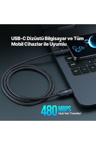 Ttec Extremecable Hip Çok Fonksiyonlu Ekstra Dayanıklı USB-C –USB-C 60W PD/Qc 120 CM Hızlı Şarj/Data Kablo Siyah