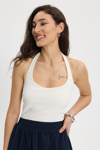 Tudors Kadın Slim Fit Dar Kesim Pamuklu Halter Yaka Kaşkorse Ekru Crop-50711