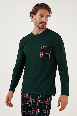 Buratti Ekoseli Cepli Beli Lastikli % 100 Pamuk Regular Fit Erkek Pijama Takımı 6572001 Yeşil